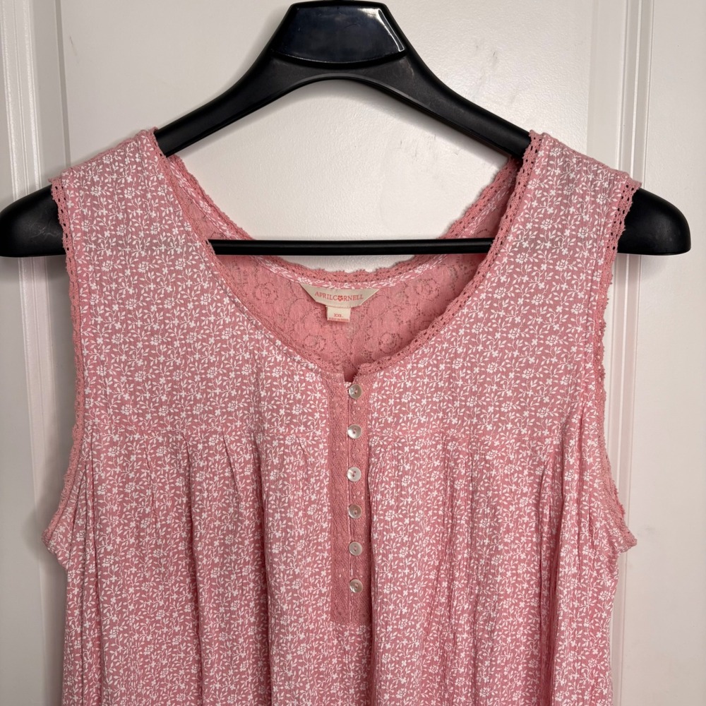 April Cornell Pink Floral Lace Nightgown XXL Sleepwear Cottagecore Prairie - Picture 3 of 6